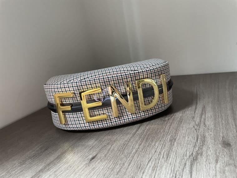 FENDIGRAPHY SMALL BROWN HOUNDSTOOTH WOOL BAG – F025
