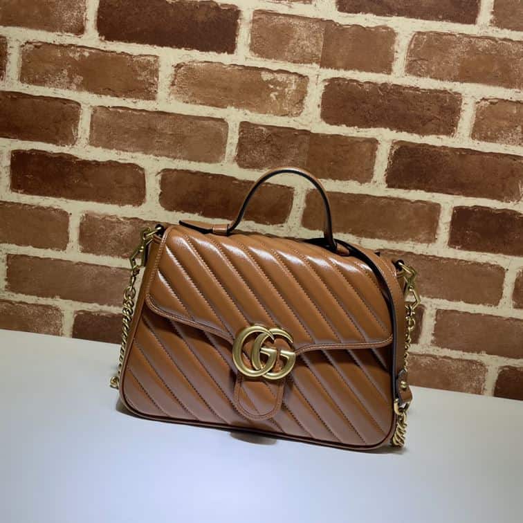 GUCCI GG MARMONT SMALL TOP HANDLE BAG IN BROWN LEATHER – GB52