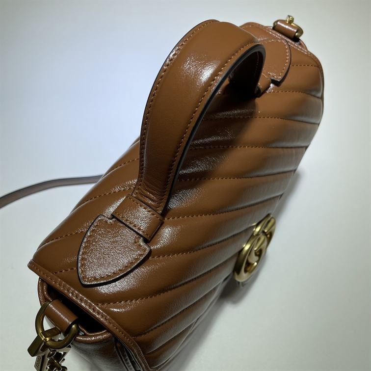 GUCCI GG MARMONT SMALL TOP HANDLE BAG IN BROWN LEATHER – GB52