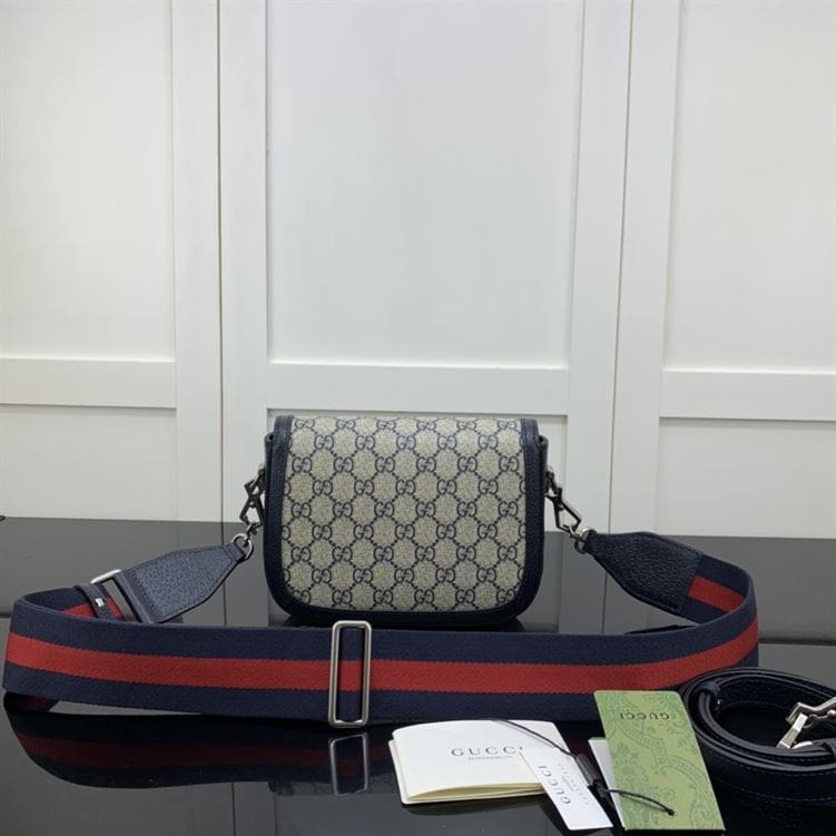 GUCCI HORSEBIT 1955 MINI BAG IN BEIGE AND BLUE GG SUPREME CANVAS – GB11