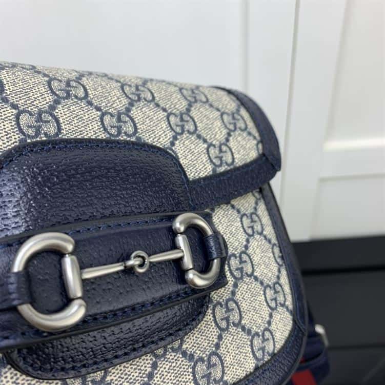 GUCCI HORSEBIT 1955 MINI BAG IN BEIGE AND BLUE GG SUPREME CANVAS – GB11