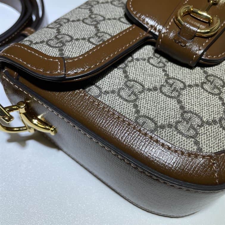 GUCCI HORSEBIT 1955 MINI BAG IN BEIGE AND EBONY GG SUPREME CANVAS – GB01