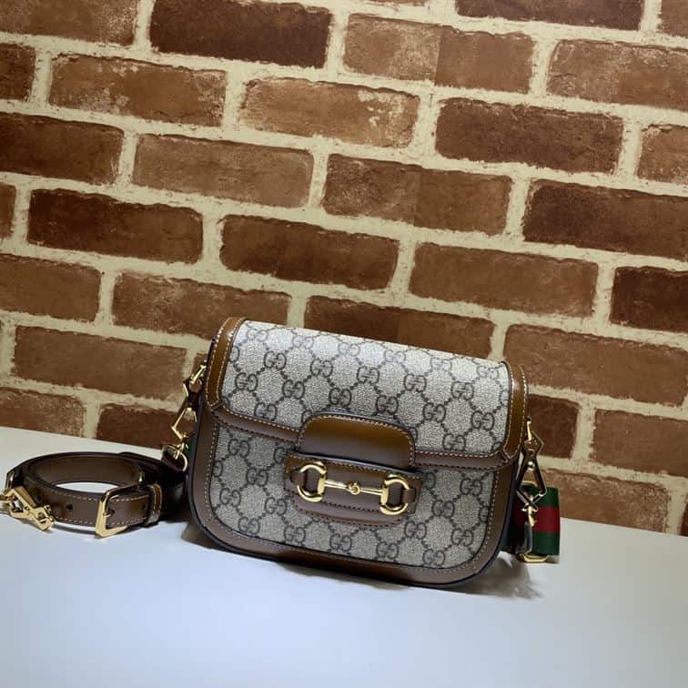 GUCCI HORSEBIT 1955 MINI BAG IN BEIGE AND EBONY GG SUPREME CANVAS – GB01