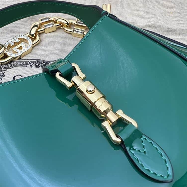 GUCCI JACKIE 1961 MINI SHOULDER BAG WITH GREEN PATENT LEATHER – GB76