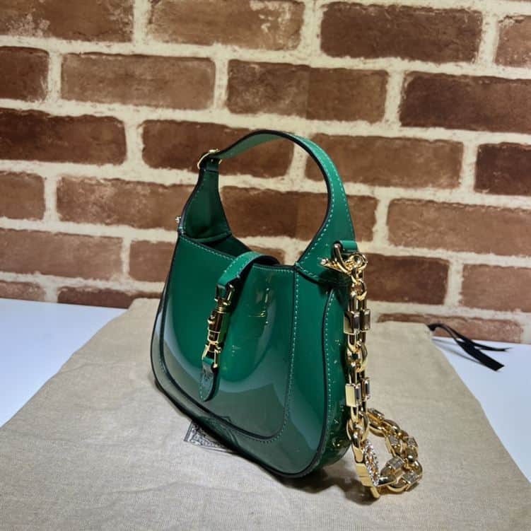 GUCCI JACKIE 1961 MINI SHOULDER BAG WITH GREEN PATENT LEATHER – GB76