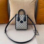 GUCCI MINI NOTE BAG WITH INTERLOCKING G BEIGE AND BLUE GG SUPREME CANVAS – GB36