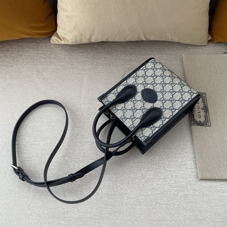 GUCCI MINI NOTE BAG WITH INTERLOCKING G BEIGE AND BLUE GG SUPREME CANVAS – GB36