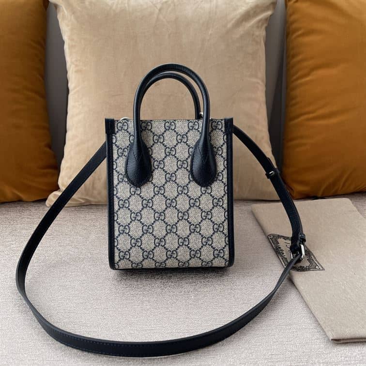 GUCCI MINI NOTE BAG WITH INTERLOCKING G BEIGE AND BLUE GG SUPREME CANVAS – GB36