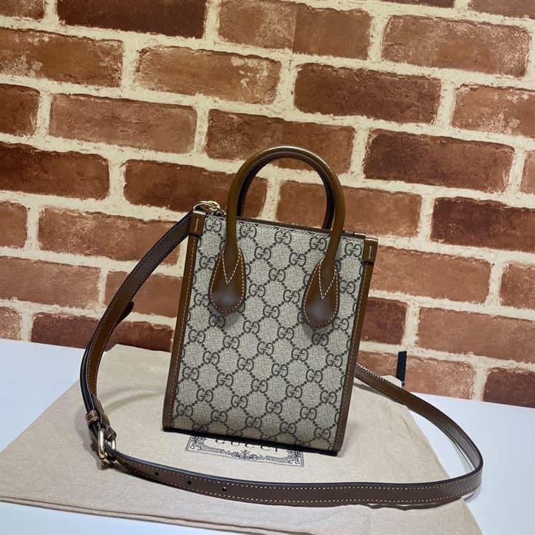 GUCCI MINI NOTE BAG WITH INTERLOCKING G BEIGE AND EBONY GG SUPREME CANVAS – GB37