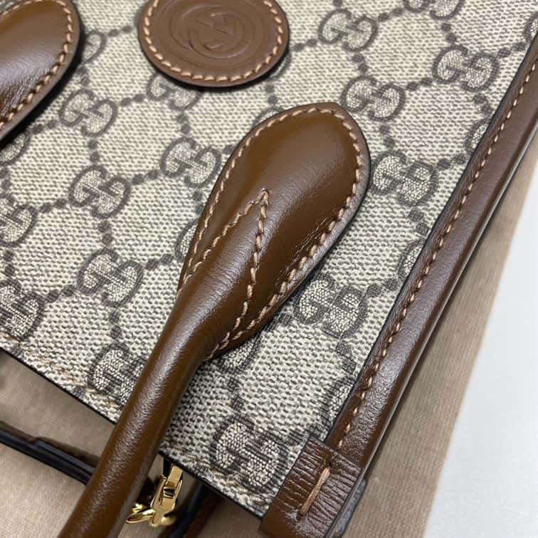 GUCCI MINI NOTE BAG WITH INTERLOCKING G BEIGE AND EBONY GG SUPREME CANVAS – GB37
