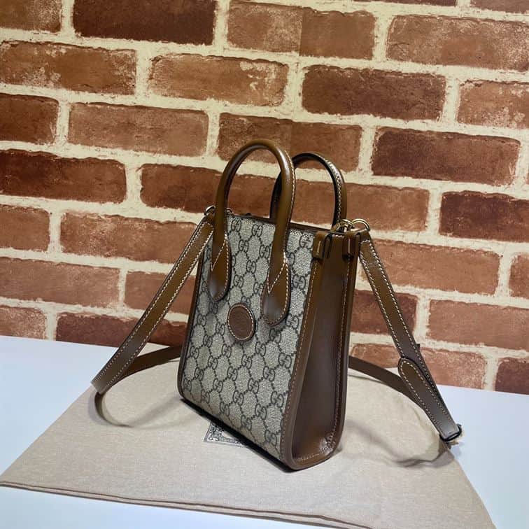 GUCCI MINI NOTE BAG WITH INTERLOCKING G BEIGE AND EBONY GG SUPREME CANVAS – GB37