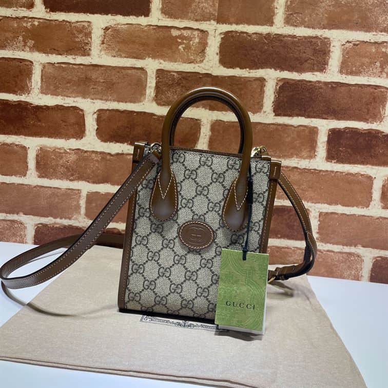 GUCCI MINI NOTE BAG WITH INTERLOCKING G BEIGE AND EBONY GG SUPREME CANVAS – GB37