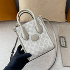 GUCCI MINI NOTE BAG WITH INTERLOCKING G BEIGE AND WHITE GG SUPREME CANVAS – GB35