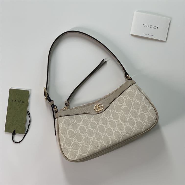GUCCI OPHIDIA SMALL HANDBAG BEIGE AND WHITE GG SUPREME CANVAS – GB71