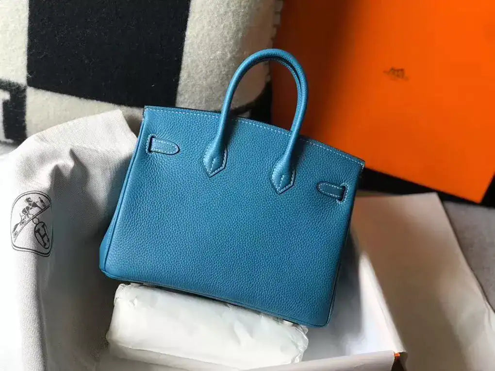 Hermes Birkin 25cm Bag In Blue Jean Clemence Leather GHW – HW014