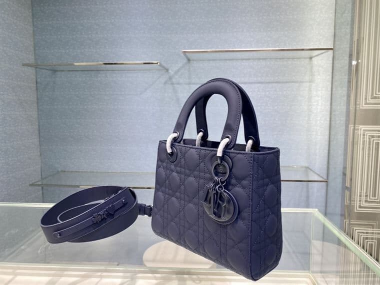 MEDIUM ULTRAMATTE LADY DIOR BAG INDIGO BLUE ULTRAMATTE CANNAGE CALFSKIN – DOB001