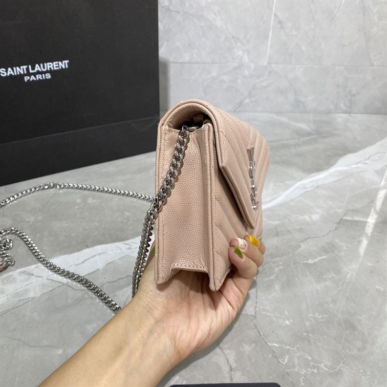 YSL CASSANDRE MATELASSÉ CHAIN WALLET IN GRAIN DE POUDRE EMBOSSED LEATHER – YB031