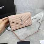 YSL CASSANDRE MATELASSÉ CHAIN WALLET IN GRAIN DE POUDRE EMBOSSED LEATHER – YB031