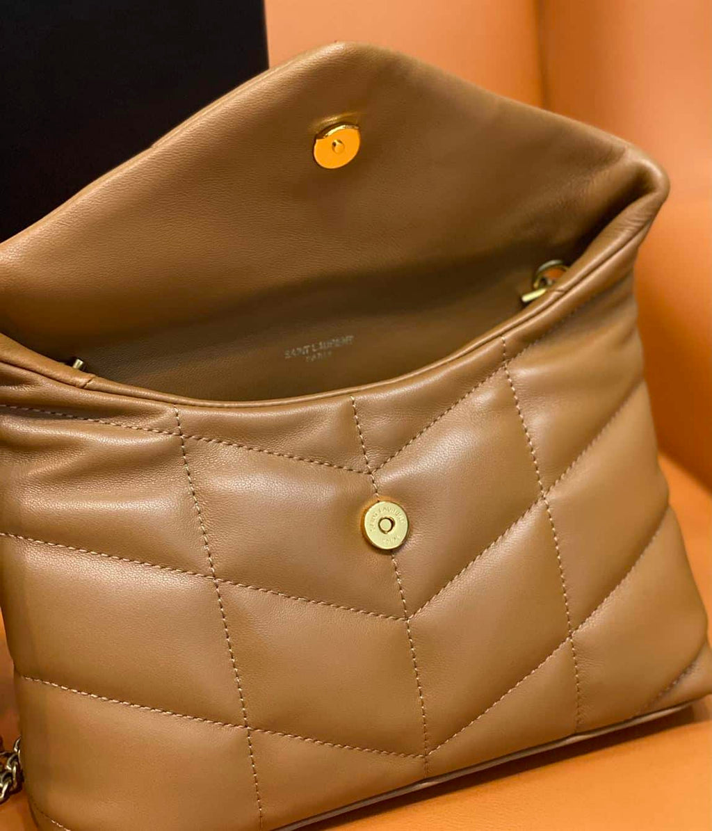 YSL PUFFER TOY BROWN BAG IN QUILTED LAMBSKIN – YB056