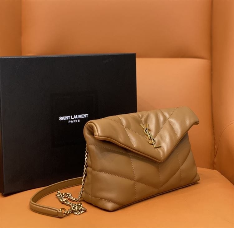 YSL PUFFER TOY BROWN BAG IN QUILTED LAMBSKIN – YB056