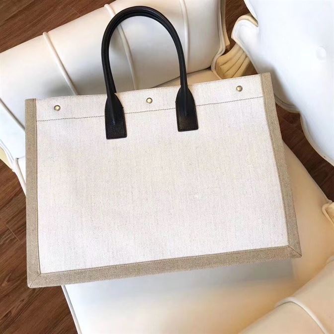 YSL RIVE GAUCHE CANVAS TOTE WHITE BEIGE BAG – YB026