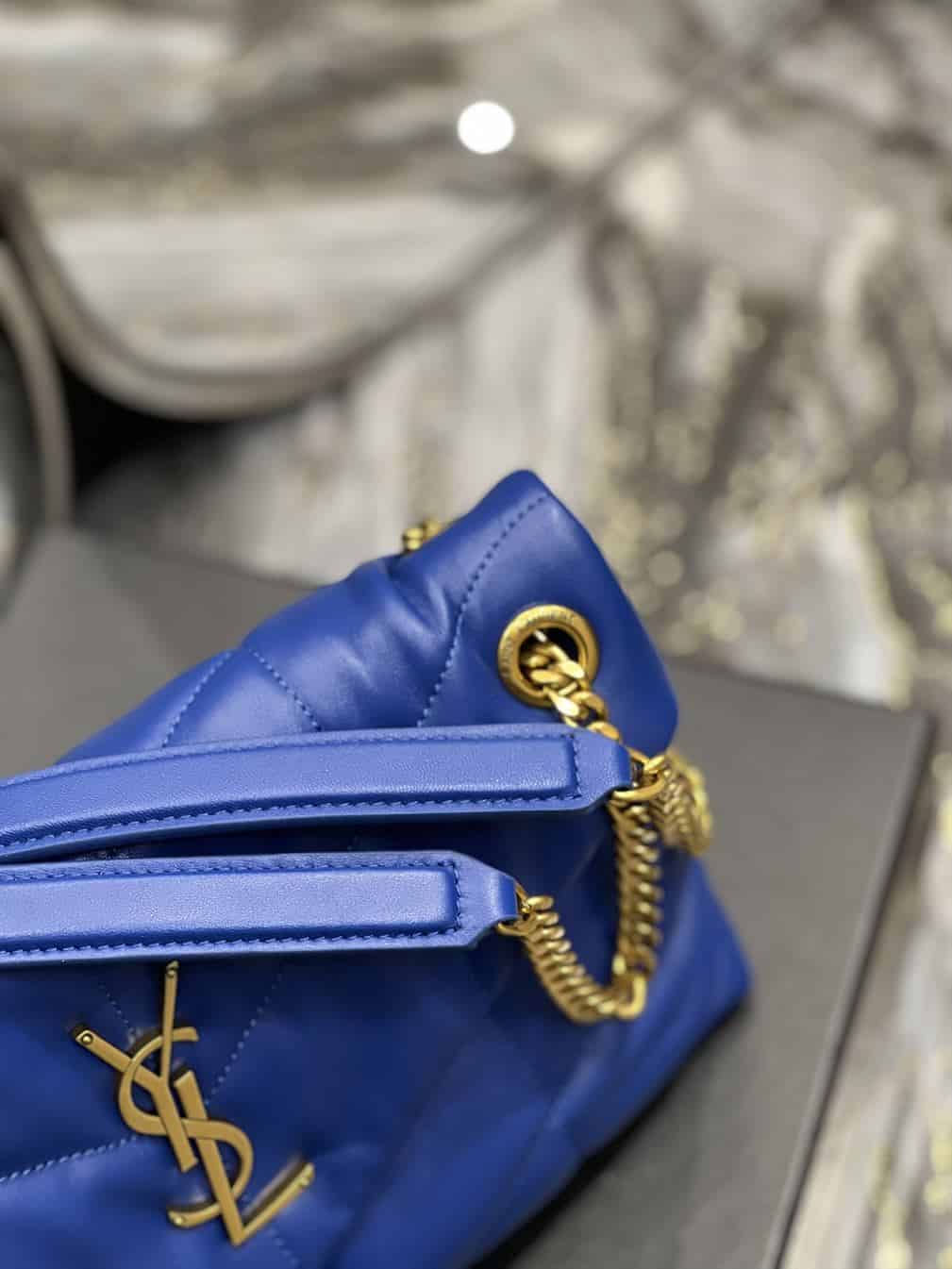 YSL SMALL PUFFER IN QUILTED NAPPA BLUE LEATHER – YB053