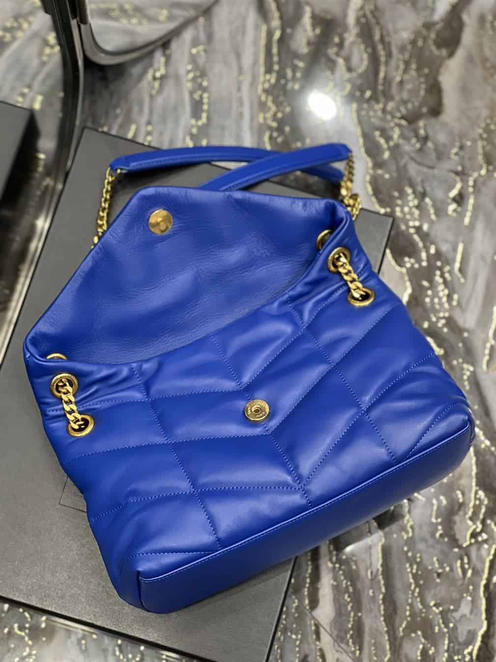 YSL SMALL PUFFER IN QUILTED NAPPA BLUE LEATHER – YB053