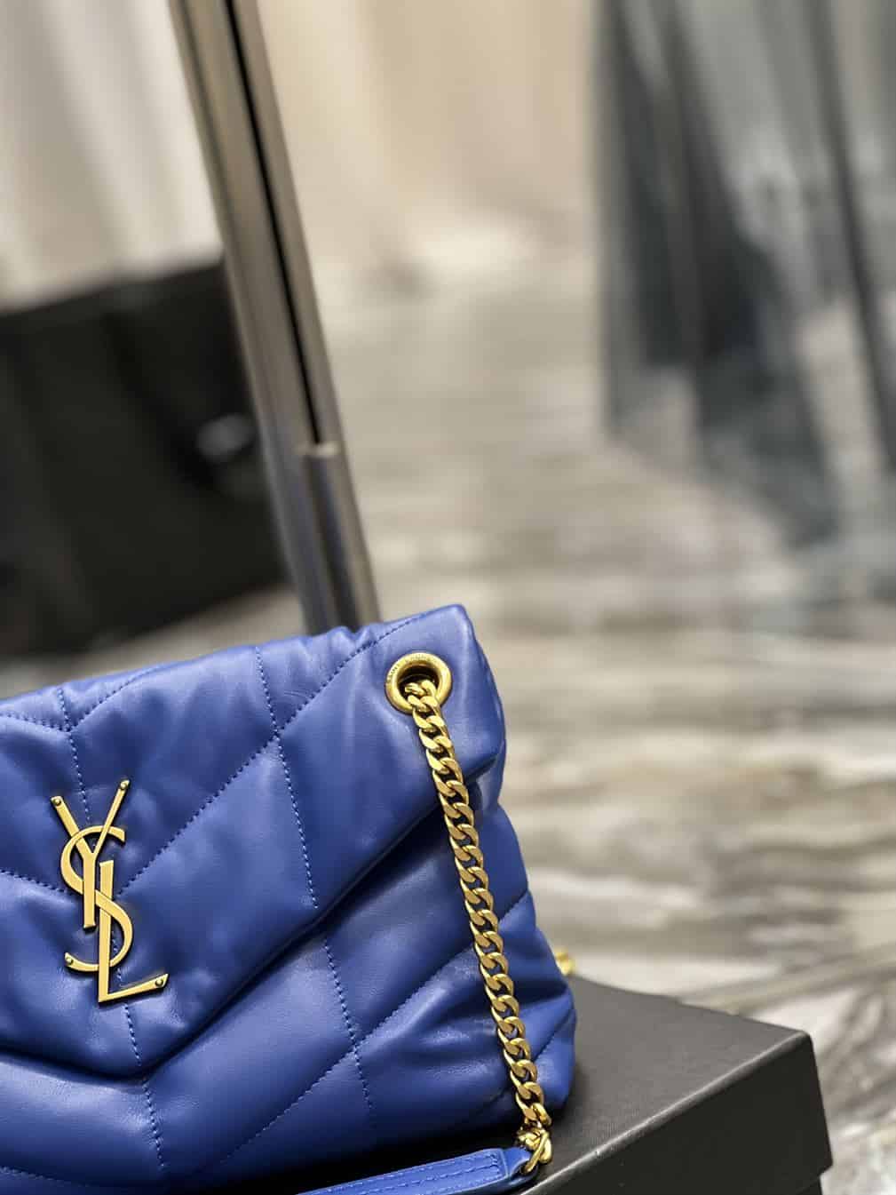 YSL SMALL PUFFER IN QUILTED NAPPA BLUE LEATHER – YB053