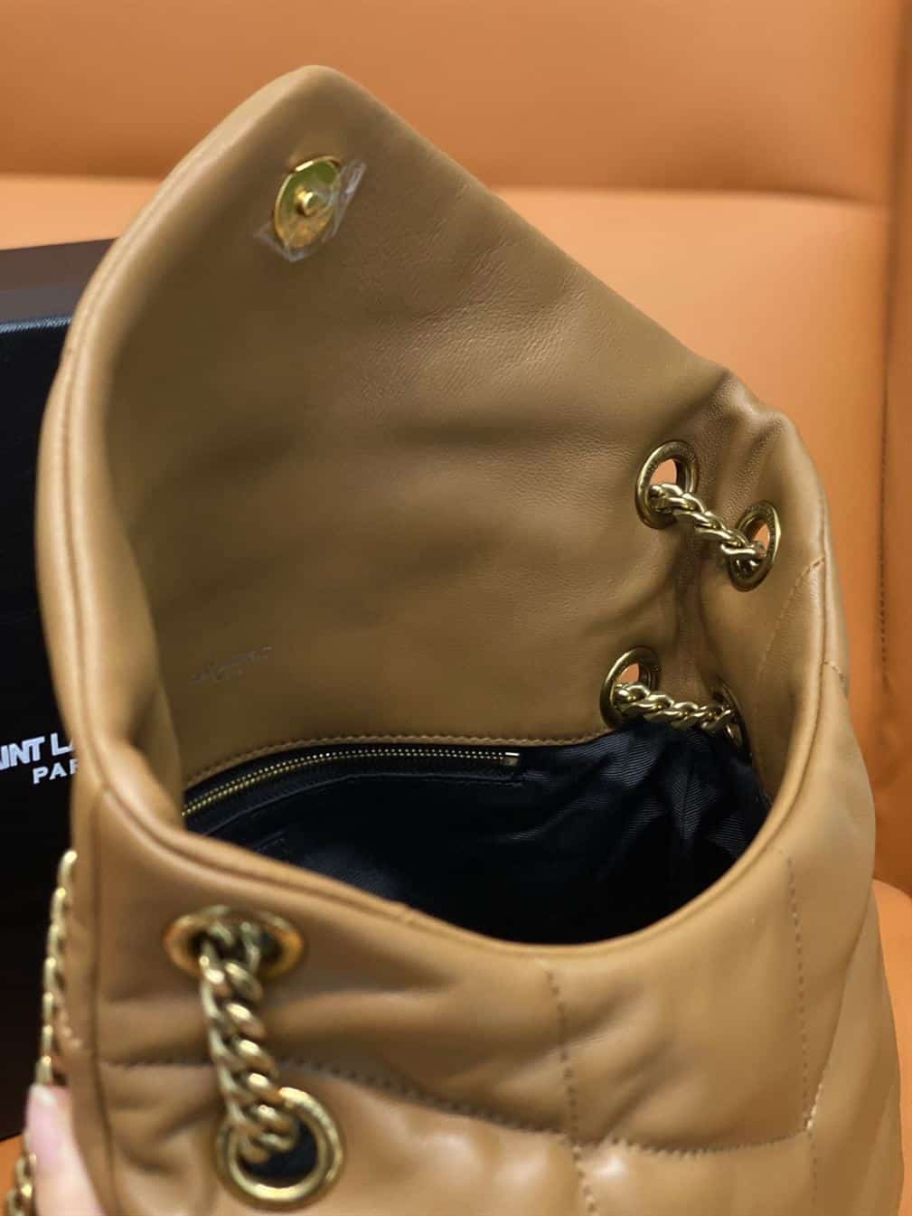 YSL SMALL PUFFER IN QUILTED NAPPA BROWN LEATHER – YB055