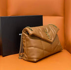 YSL SMALL PUFFER IN QUILTED NAPPA BROWN LEATHER – YB055