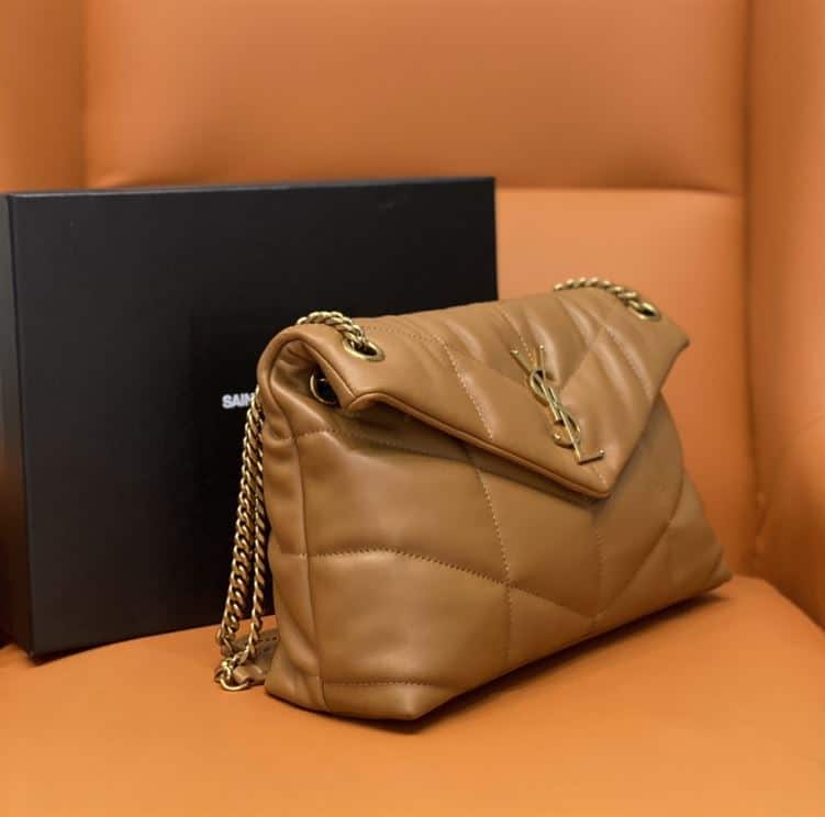 YSL SMALL PUFFER IN QUILTED NAPPA BROWN LEATHER – YB055