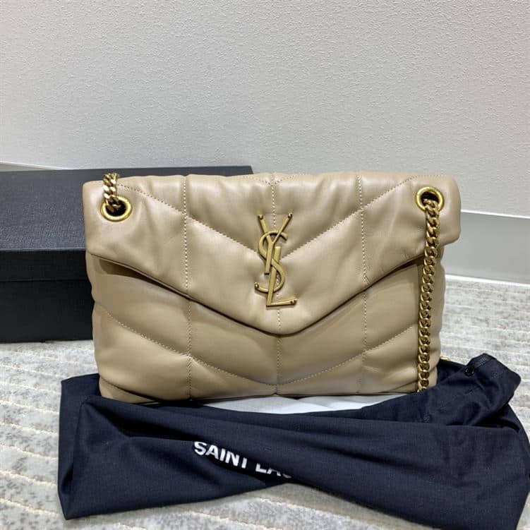 YSL SMALL PUFFER IN QUILTED NAPPA BROWN LEATHER – YB064