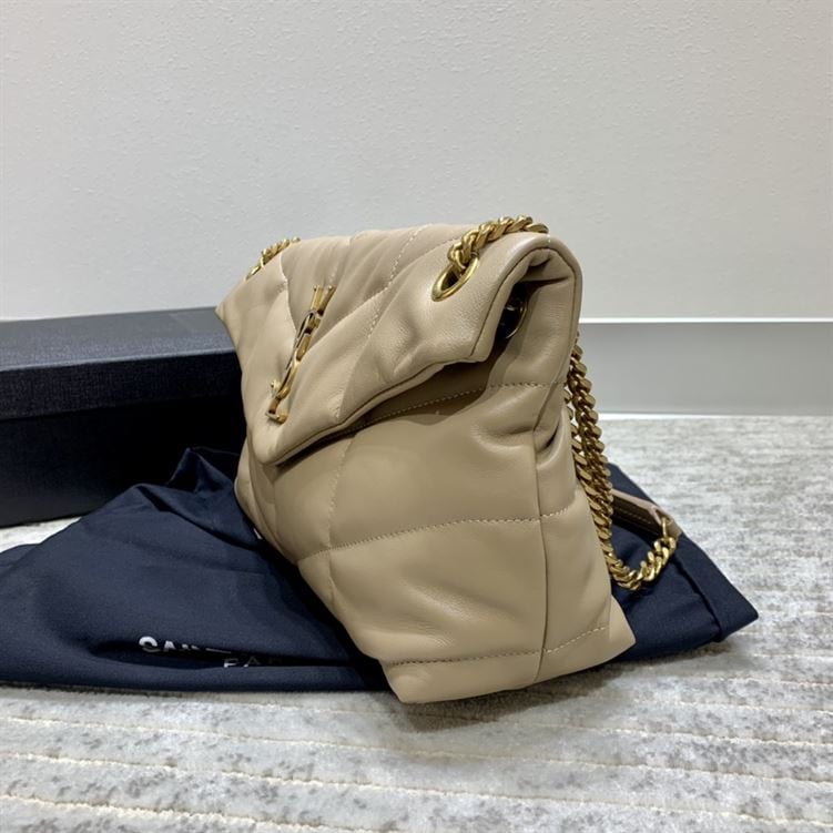 YSL SMALL PUFFER IN QUILTED NAPPA BROWN LEATHER – YB064