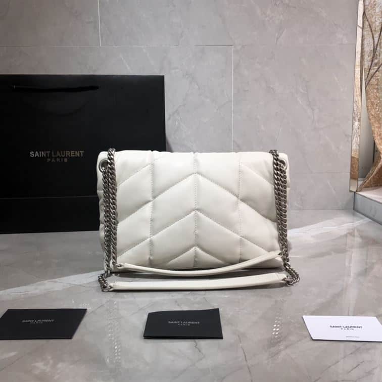 YSL SMALL PUFFER IN QUILTED NAPPA WHITE LEATHER – YB069