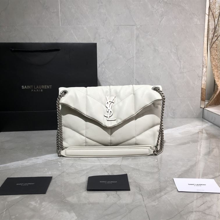 YSL SMALL PUFFER IN QUILTED NAPPA WHITE LEATHER – YB069