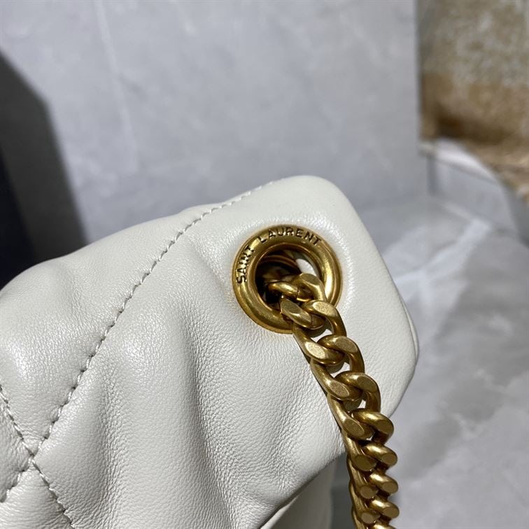 YSL SMALL PUFFER IN QUILTED NAPPA WHITE LEATHER – YB070