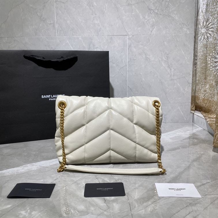 YSL SMALL PUFFER IN QUILTED NAPPA WHITE LEATHER – YB070