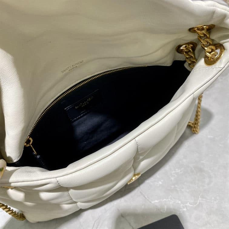 YSL SMALL PUFFER IN QUILTED NAPPA WHITE LEATHER – YB070