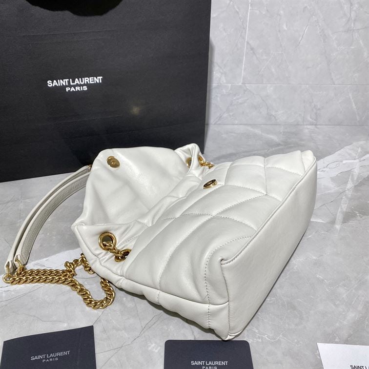 YSL SMALL PUFFER IN QUILTED NAPPA WHITE LEATHER – YB070