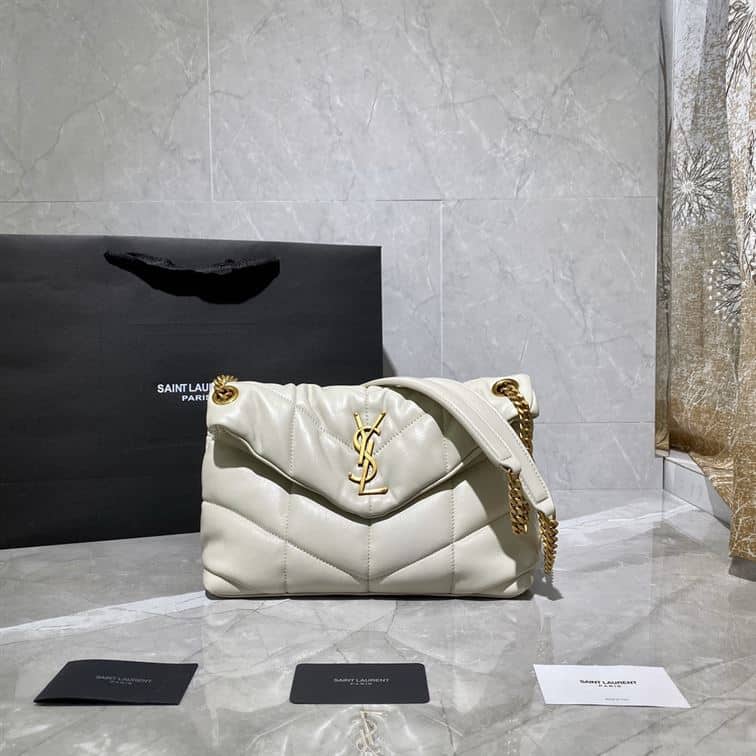 YSL SMALL PUFFER IN QUILTED NAPPA WHITE LEATHER – YB070