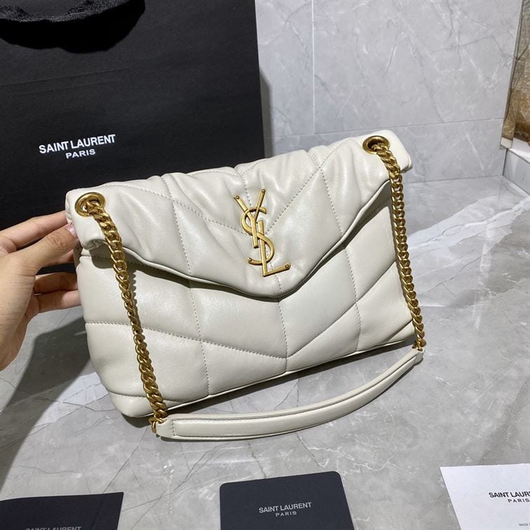 YSL SMALL PUFFER IN QUILTED NAPPA WHITE LEATHER – YB070