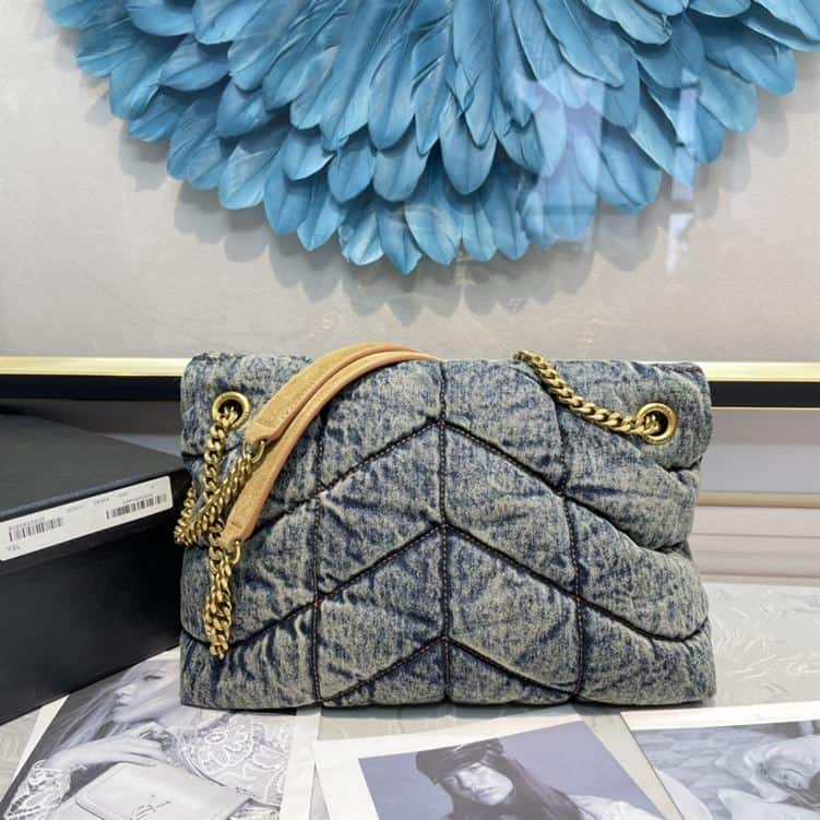 YSL SMALL PUFFER IN SUEDE AND DENIM BLACK – YB063