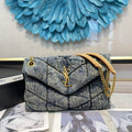 YSL SMALL PUFFER IN SUEDE AND DENIM BLACK – YB063