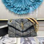 YSL SMALL PUFFER IN SUEDE AND DENIM BLACK – YB063