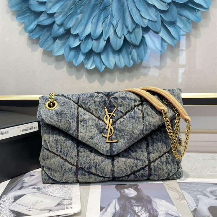 YSL SMALL PUFFER IN SUEDE AND DENIM BLACK – YB063