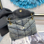 YSL SMALL PUFFER IN SUEDE AND DENIM BLACK – YB063