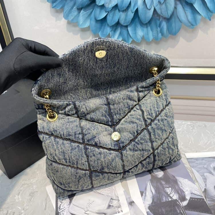 YSL SMALL PUFFER IN SUEDE AND DENIM BLACK – YB063
